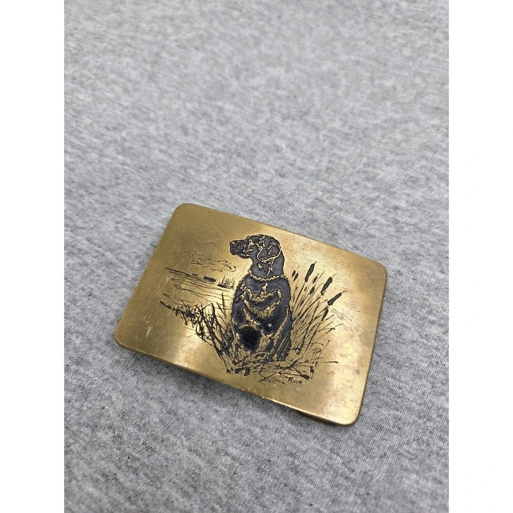 Vintage Solid Brass Hunting Retriever Dog Belt Buckle Bross Co Sportsman